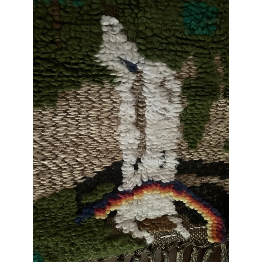 Vintage Handwoven‎ Wool Wall Tapestry With Fringes South America Textile Art